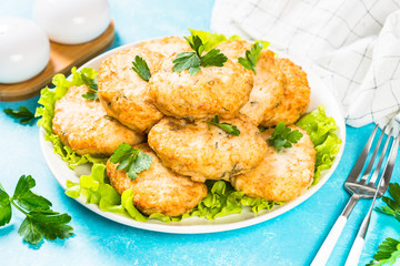 Chicken cutlet in the plate.