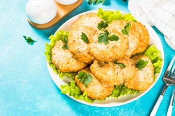 Chicken cutlet in the plate.