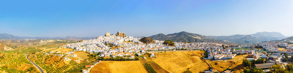 Fototapeta na wymiar Aerial view of old touristic town Olvera, Spain surrounded by mountains