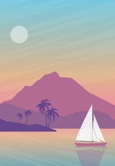 Vector illustration of a beautiful seascape with a sailboat.