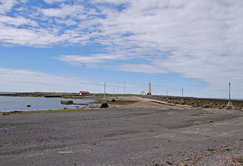 Lighthouse at the entrance to Reykjavik harbor - 342747505