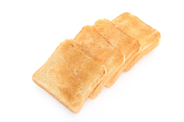 Slices of toasted bread isolated on a white background in close-up (high details)