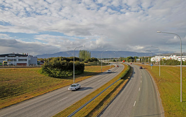 road motion in the icelandic city Reykjavik - 342747905