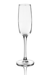 Champagne glass on a white glossy background isolation