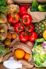Grocery paper box with healthy food clean eating selection