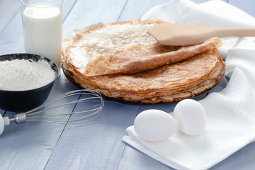Russian blini with eggs milk and flour