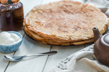 Russian blini with eggs milk and flour