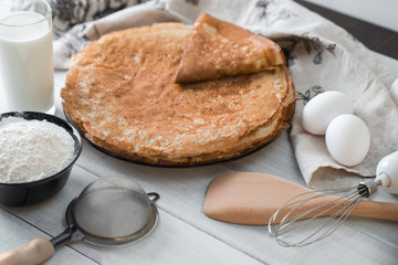 Russian blini with eggs milk and flour