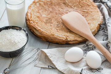 Russian blini with eggs milk and flour