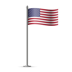 Flag of USA on flagpole, Vector illustration isolated on white background.