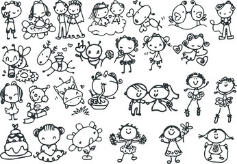 cartoon kids vector drawing