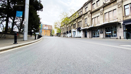 TBILISI, GEORGIA - APRIL 21, 2020: Empty Tbilisi, Street is normally gridlocked with shoppers and traffic.