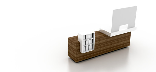 Counter desk original project on white, 3d rendering
