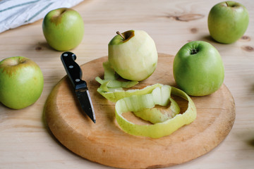Close-up of golden apples with the peel removed