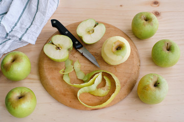 Close-up of golden apples with the peel removed