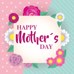 happy mothers day card with flowers square frame