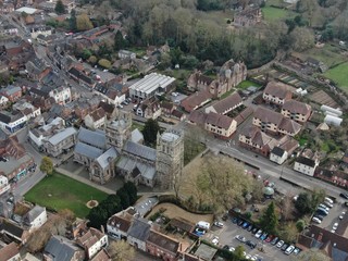 Fototapeta na wymiar aerial view of Wimborne Minister church and town centre