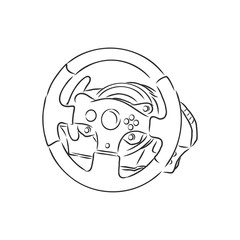 Gaming steering wheel hand drawn outline doodle icon. Gaming device, racing game accessory concept. steering wheel for computer vector sketch illustration