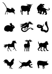 Zodiac, 12 Symbolic Animals, vector file