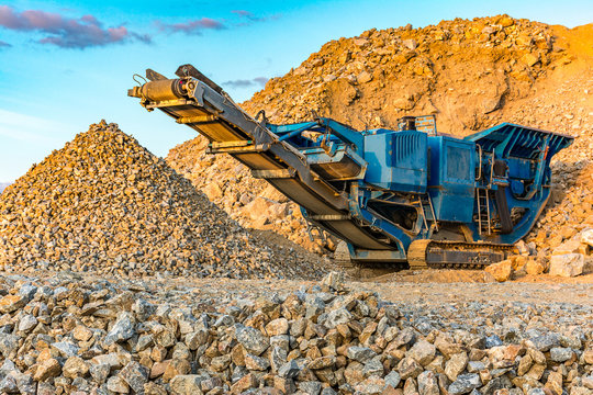 Stone crushing machine in a quarry or outdoor mine