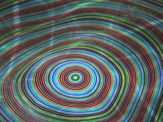 Fototapeta na wymiar 3D Graphic Illustration, Glowing Neon Colored Disc, Abstract Geometric Circular Curved Symmetrical Shapes, Bright Glowing Rings of Light, Background Image Artistic Resource, Ripple Effect