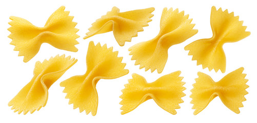 Raw farfalle pasta isolated on white background