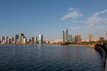 Obraz na płótnie Canvas Beautiful Sharjah city with Clear blue sky 