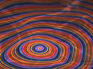 3D Graphic Illustration, Glowing Neon Colored Disc, Abstract Geometric Circular Curved Symmetrical Shapes, Bright Glowing Rings of Light, Background Image Artistic Resource, Ripple Effect