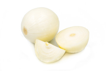 Obraz na płótnie Canvas peeled onions on a white background. Useful product for humans. Selling onions on product sites. Fresh eco-friendly products.