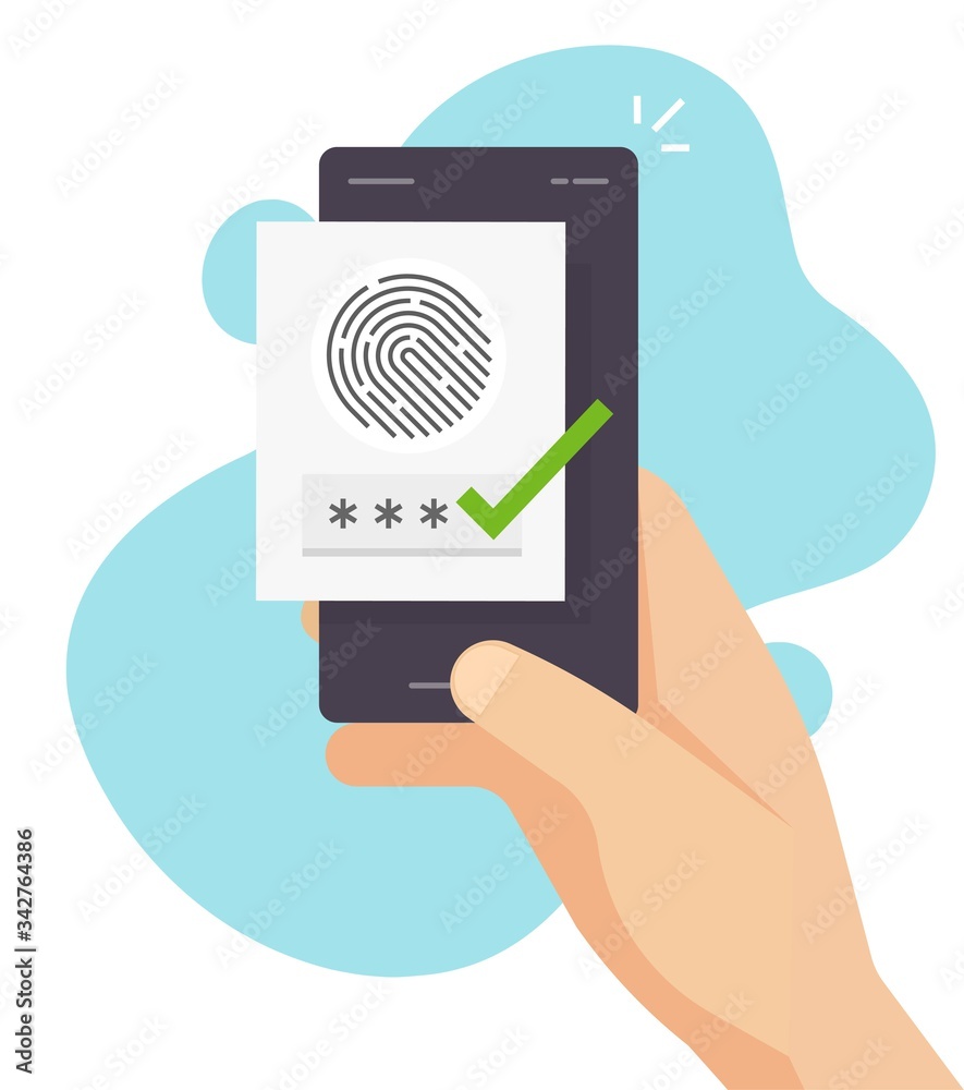Poster fingerprint security identification via digital biometric sensor online on mobile phone or smartphon