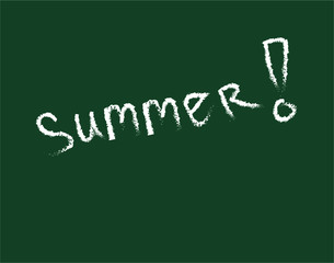 back to school "summer!" blackboard icon writing chalk board summer handwriting on dark green background