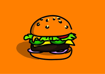 hamburger symbol fast food eat cartoon icon isolated on orange background