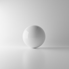 Abstract white reflection sphere ball on white background with lighting and shadow. Realistic mockup concept. Single geometry object. 3D illustration rendering