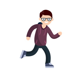 Young man in Hoodies. Running and sports. Active lifestyle. Movement and walking. Cartoon flat illustration.