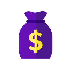  Plant bag of money icon. Simple flat illustration of a bag with money and a sprout on a white background. 