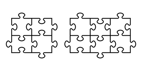 Set of puzzle pieces, jigsaw puzzle or autism puzzle piece symbol flat vector icon for apps and websites, puzzle background