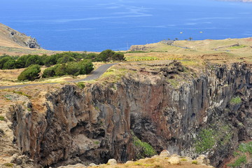 Stone cliffs of volcanic origin in the Atlantic Ocean near Madeira Island