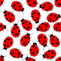 Bright cartoon ladybugs: seamless pattern, wallpaper texture print, wrapping design. Vector graphics.