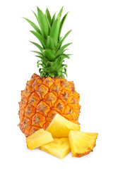 pineapple and slices isolated on white background with full depth of field