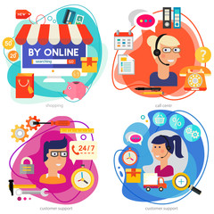 Flat design Customer And Technical Support And Call Center banners. Vector trendy illustrations