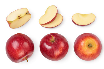Red apple with half isolated on white background with clipping path and full depth of field. Top...