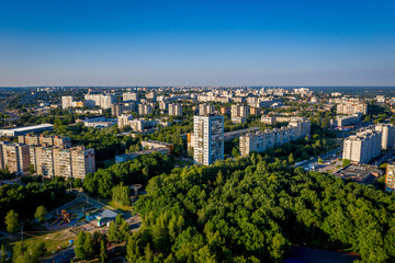 Panoramic view of the Park area and new residential area in Vladimir city, Russia
