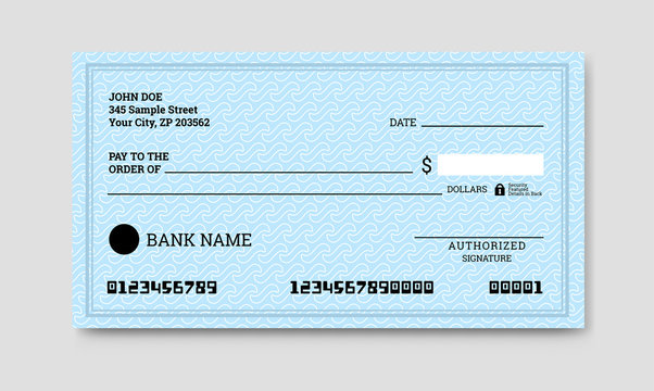 Bank Check Template. Empty cheque page. Vector