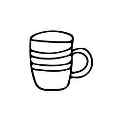 Cute cup with stripes Hand drawn in doodle style. element vector graphics Scandinavian hygge cozy monochrome minimalism simple. dishes, tea, coffee, cocoa, home, comfort, cafe.