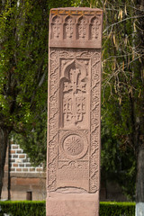 Fototapeta na wymiar An arminian ancient crossstone, khachkar Ejmiacin, Armenia
