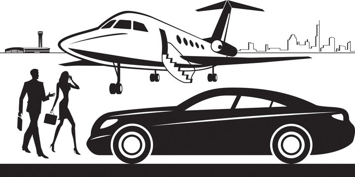 Luxury Car Service From Airport – Vector Illustration