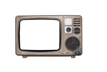 Vintage Television with cut out screen for mock up isolated on white background with clipping path
