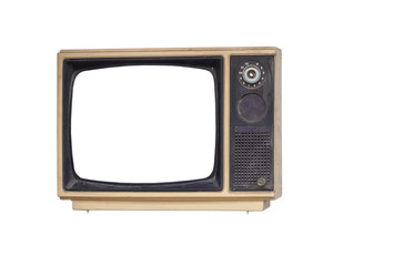 Vintage Television with cut out screen for mock up isolated on white background with clipping path