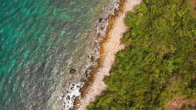 Aerial top view the amazing seashore at Hon Mun Island or Coral bay. the most beautiful island in Nha Trang Khanh Hoa, the region with the most corals and marine species in Southeast Asia