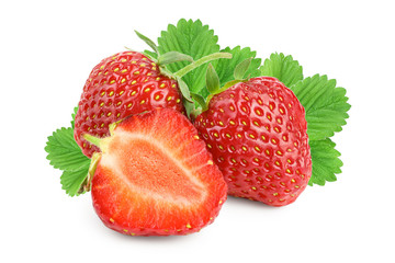 Strawberries isolated on white background. Top view. Flat lay pattern